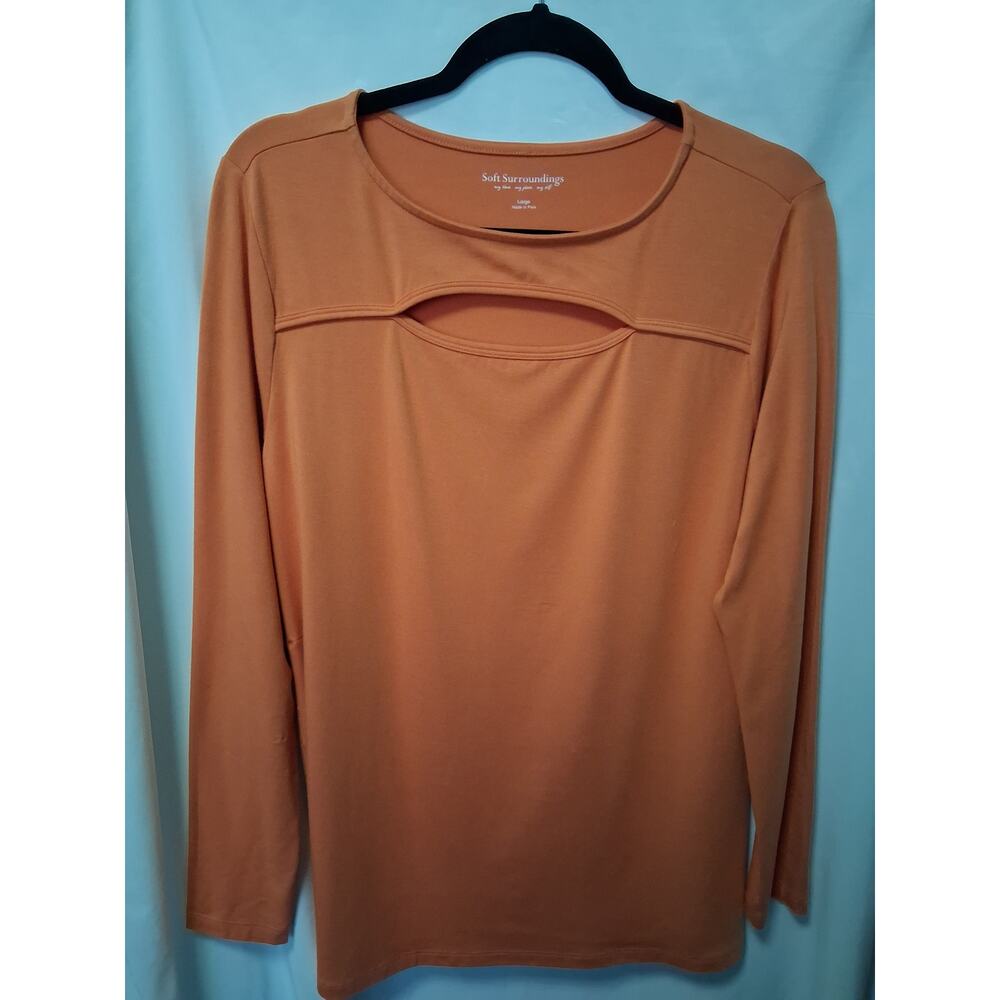 Soft Surroundings Keyhole Chest Long Sleeve Women Top Blouse Orange Size L